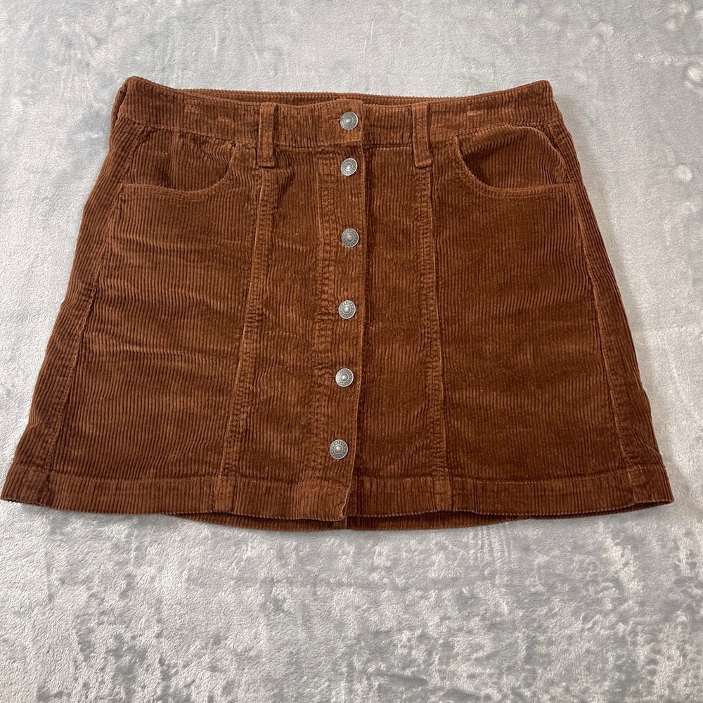 American Eagle Skirt Size 8 Brown Corduroy Button Mini Super High Rise A-Line